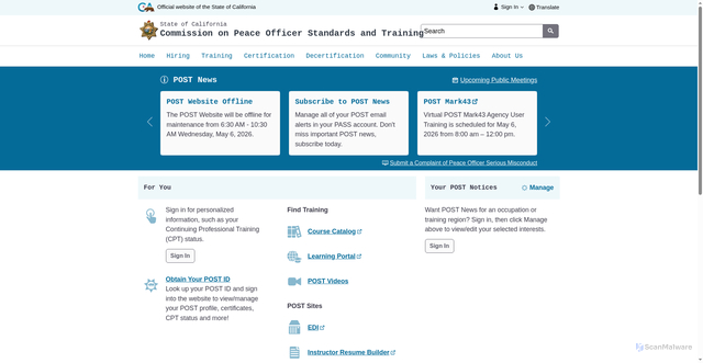 Security scan screenshot of https://post.ca.gov