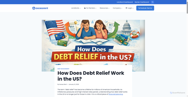 Security scan screenshot of https://axcessrent.com/how-does-debt-relief-work-in-us/