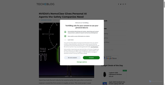 Security scan screenshot of https://techeblog.com