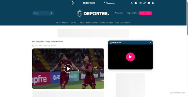 Security scan screenshot of https://www.chilevision.cl/chv-deportes/copa-libertadores/tolima-vs-coquimbo-goles-resumen-compacto-partido-libertadores/