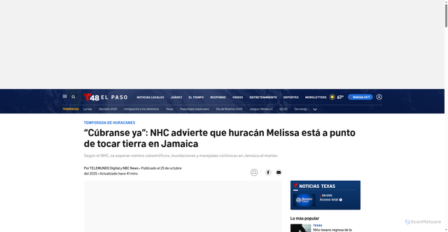 Security scan screenshot of https://www.telemundo48elpaso.com/el-tiempo/huracanes/huracan-melissa-trayectoria-pronostico-actualizaciones-nhc/2446877/