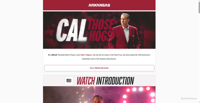 Security scan screenshot of https://app.arkansasrazorbacks.com/coachcal