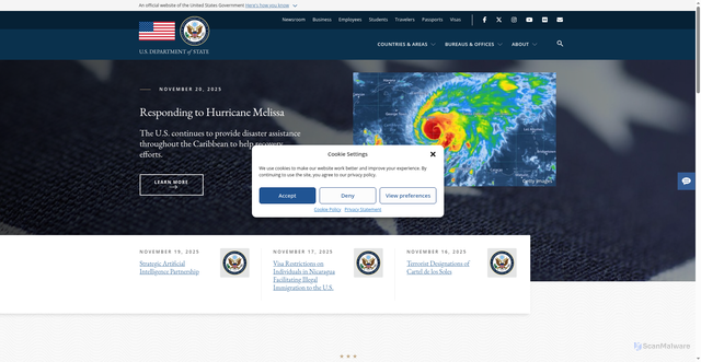 Security scan screenshot of https://www.state.gov/