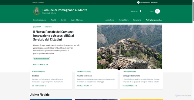 Security scan screenshot of https://www.comune.romagnanoalmonte.sa.it