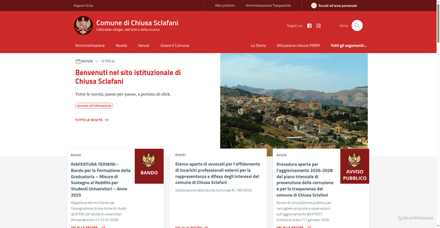 Security scan screenshot of https://www.comune.chiusasclafani.pa.it/