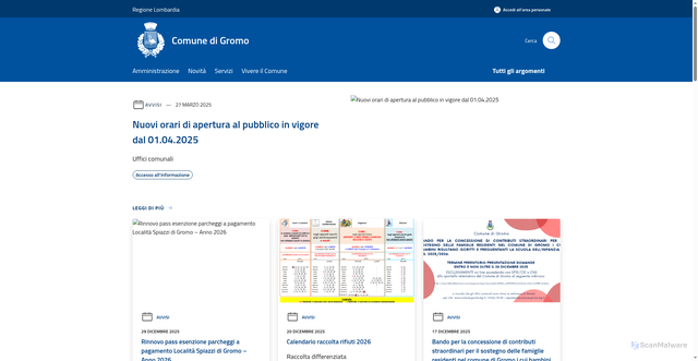 Security scan screenshot of https://www.comune.gromo.bg.it/it