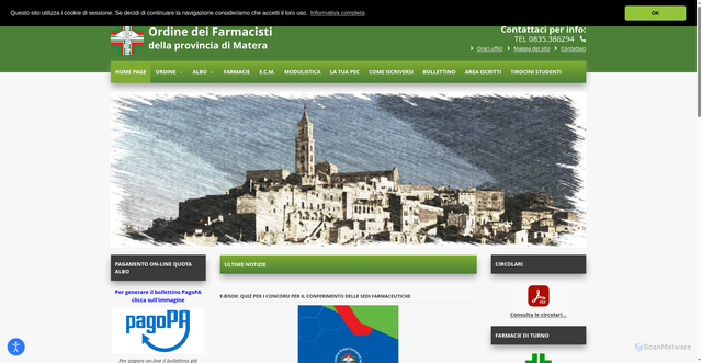 Security scan screenshot of https://www.ordinefarmacistimatera.it/