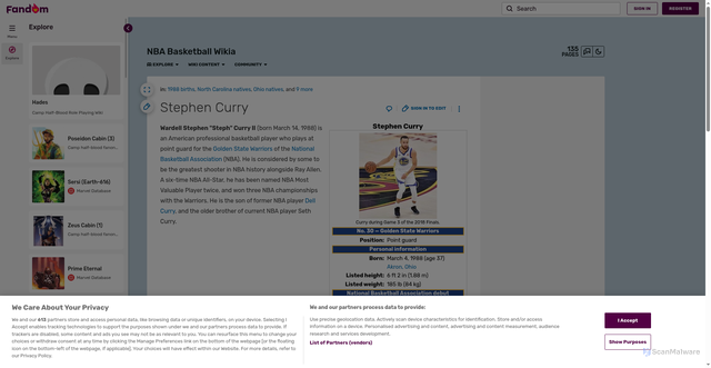 Security scan screenshot of https://nba-basketball.fandom.com/wiki/Stephen_Curry