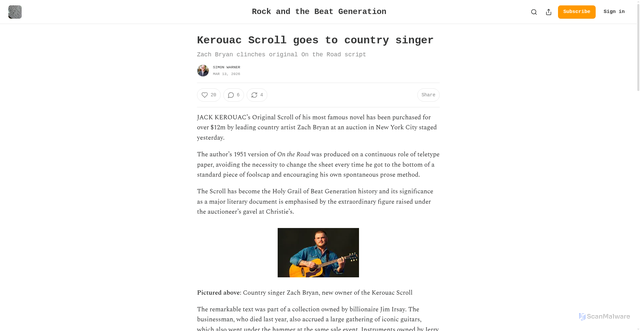 Security scan screenshot of https://simonwarner.substack.com/p/kerouac-scroll-goes-to-country-singer