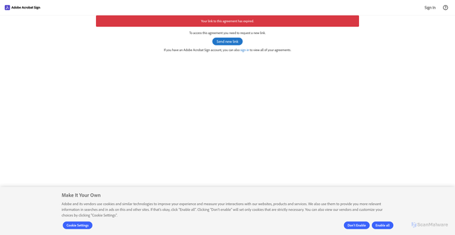 Security scan screenshot of https://na4.documents.adobe.com/public/viewAgreement?tsid=CBFCIBAACBSCTBABDUAAABACAABAACtPT4CxnDnb8oUOCjRIBBEUB9zNVrX7qZCJ9W3U9iqPug_gtDP4uKTjNviW3hUMdPqtRadKy6UZ7p5h2GEfg0DGvwDCOMKcNW45129E0IbyI8XquP1dfZUpcuhYv2mBa