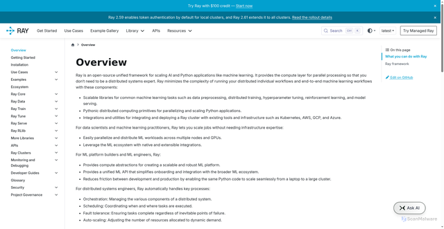 Security scan screenshot of https://docs.ray.io/en/latest/ray-overview/index.html