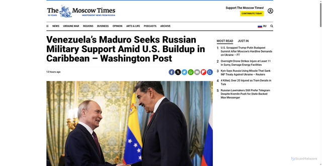 Security scan screenshot of https://www.themoscowtimes.com/2025/10/31/venezuelas-maduro-seeks-russian-military-support-amid-us-buildup-in-caribbean-washington-post-a91016