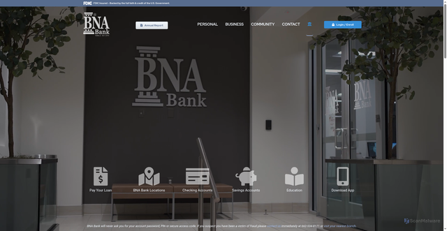 Security scan screenshot of https://bna.bank/
