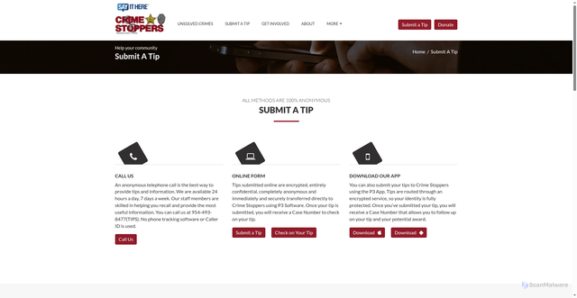 Security scan screenshot of https://browardcrimestoppers.org/submit-tip