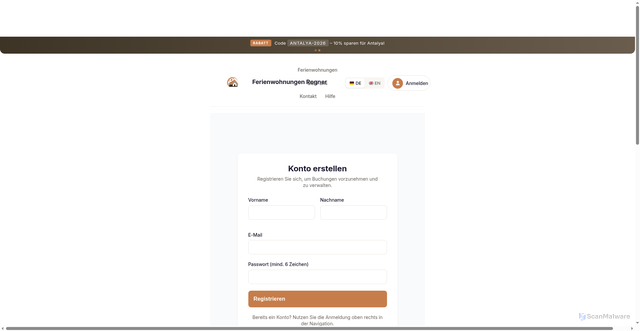 Security scan screenshot of https://ferienwohnung-portal.de/kunden-login/