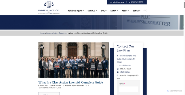 Security scan screenshot of https://ulg.law/what-is-a-class-action-lawsuit-complete-guide/