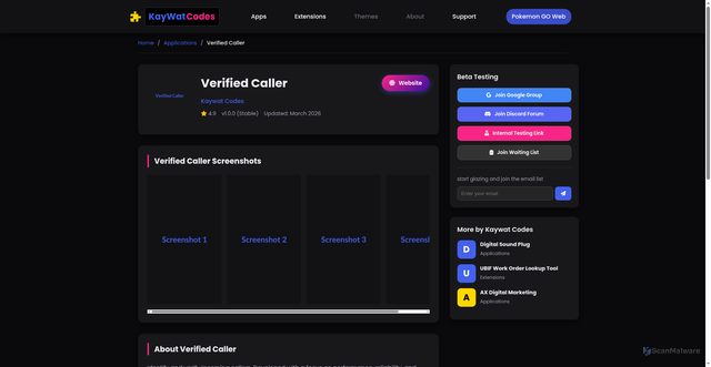 Security scan screenshot of https://kaywat-codes.pages.dev/views/verified-caller