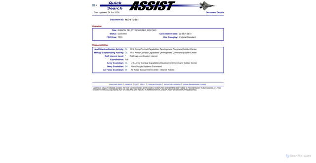 Security scan screenshot of https://quicksearch.dla.mil/qsDocDetails.aspx?ident_number=101255