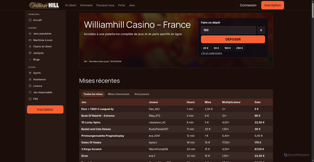Security scan screenshot of https://williamhill1.fr/