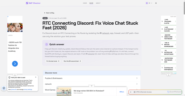Security scan screenshot of https://natchecker.com/blog/rtc-connecting-discord