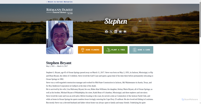 Security scan screenshot of https://www.riemannfamily.com/obituaries/stephen-bryant