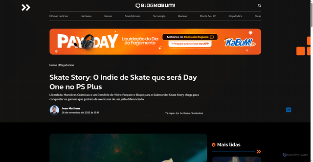 Security scan screenshot of https://blog.kabum.com.br/skate-story-game-indie-skate-day-one-ps-plus/
