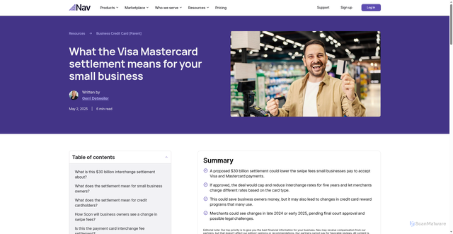 Security scan screenshot of https://www.nav.com/business-credit-card/visa-mastercard-settlement/