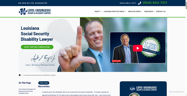 Security scan screenshot of https://www.ljblegal.com/louisiana/social-security-disability-lawyer/