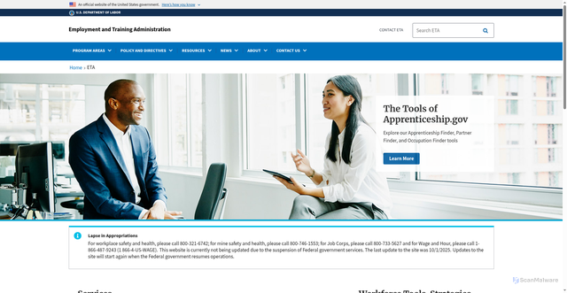 Security scan screenshot of https://www.dol.gov/agencies/eta