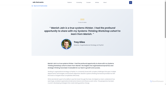 Security scan screenshot of https://sdlc-website-develop.pages.dev/testimonials/troy-giles.md/