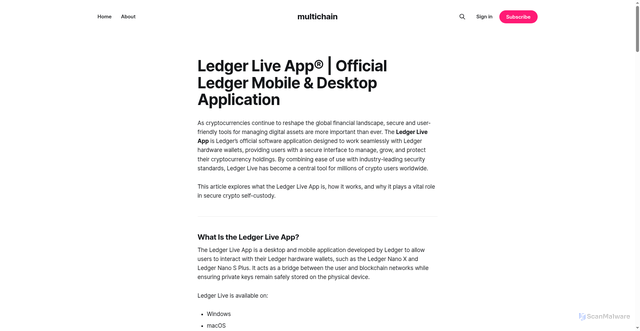 Security scan screenshot of https://multichain.ghost.io/live-us/