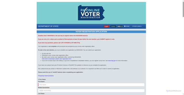 Security scan screenshot of https://columbiapadems.com/Voter-Info