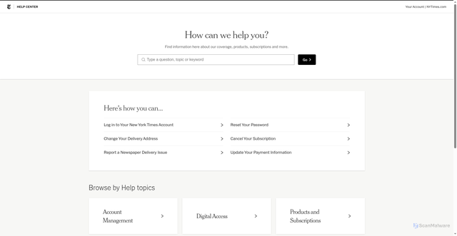 Security scan screenshot of https://help.nytimes.com