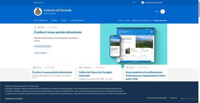 Security scan screenshot of https://www.comune.panicale.pg.it/