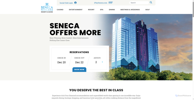 Security scan screenshot of https://senecaniagaracasino.com/