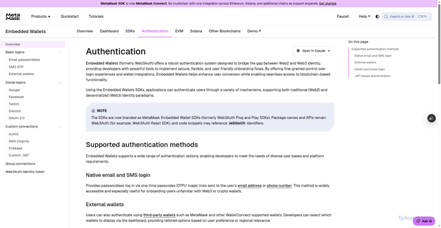 Security scan screenshot of http://metamask-docs-4q672pqsp-consensys-ddffed67.vercel.app/embedded-wallets/authentication/