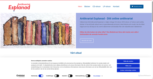 Security scan screenshot of https://antikvariatesplanad.se