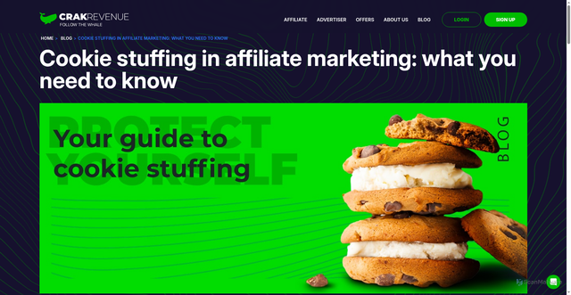 Security scan screenshot of https://www.crakrevenue.com/blog/cookie-stuffing-affiliate-marketing/
