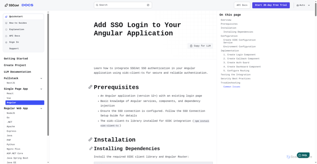 Security scan screenshot of https://ssojet-docs.pages.dev/en/sso/quickstart/frontend/angular/