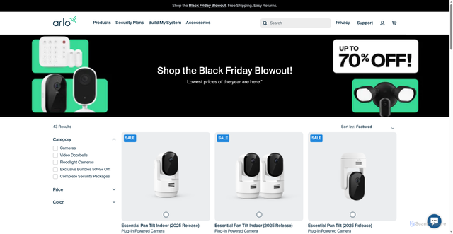Security scan screenshot of https://us.arlo.com/collections/black-friday-blowout