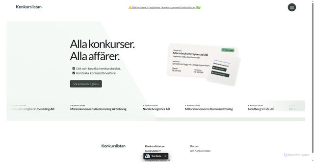 Security scan screenshot of https://konkurslistan.se