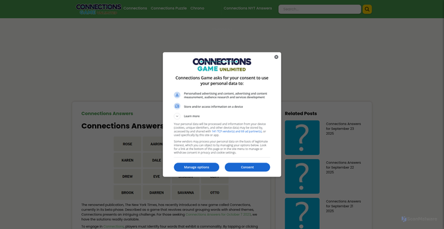 Security scan screenshot of https://connectionsgame.io/connections-answers-for-october-7-2023.htm