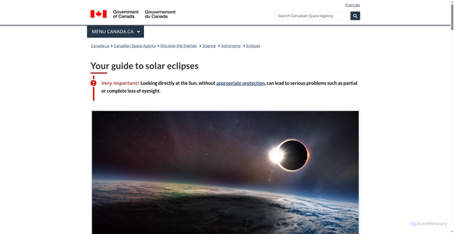 Security scan screenshot of https://www.asc-csa.gc.ca/eng/astronomy/eclipses/solar-eclipses.asp