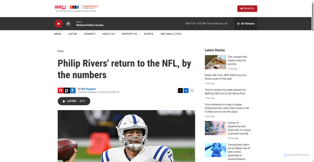 Security scan screenshot of https://www.wkyufm.org/news/2025-12-10/philip-rivers-return-to-the-nfl-by-the-numbers