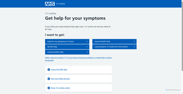 Security scan screenshot of https://111.nhs.uk/