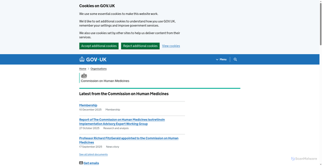 Security scan screenshot of https://www.gov.uk/government/organisations/commission-on-human-medicines