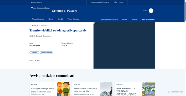 Security scan screenshot of https://www.comune.pasturo.lc.it/
