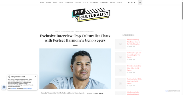 Security scan screenshot of http://pop-culturalist.com/exclusive-interview-pop-culturalist-chats-with-perfect-harmonys-geno-segers/