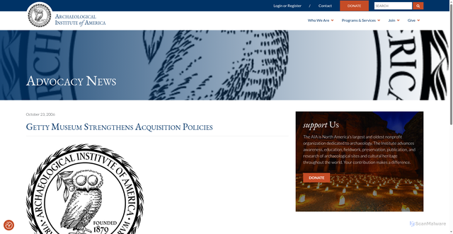 Security scan screenshot of https://www.archaeological.org/getty-museum-strengthens-acquisition-policies/