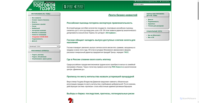 Security scan screenshot of https://irktorgnewss.ru
